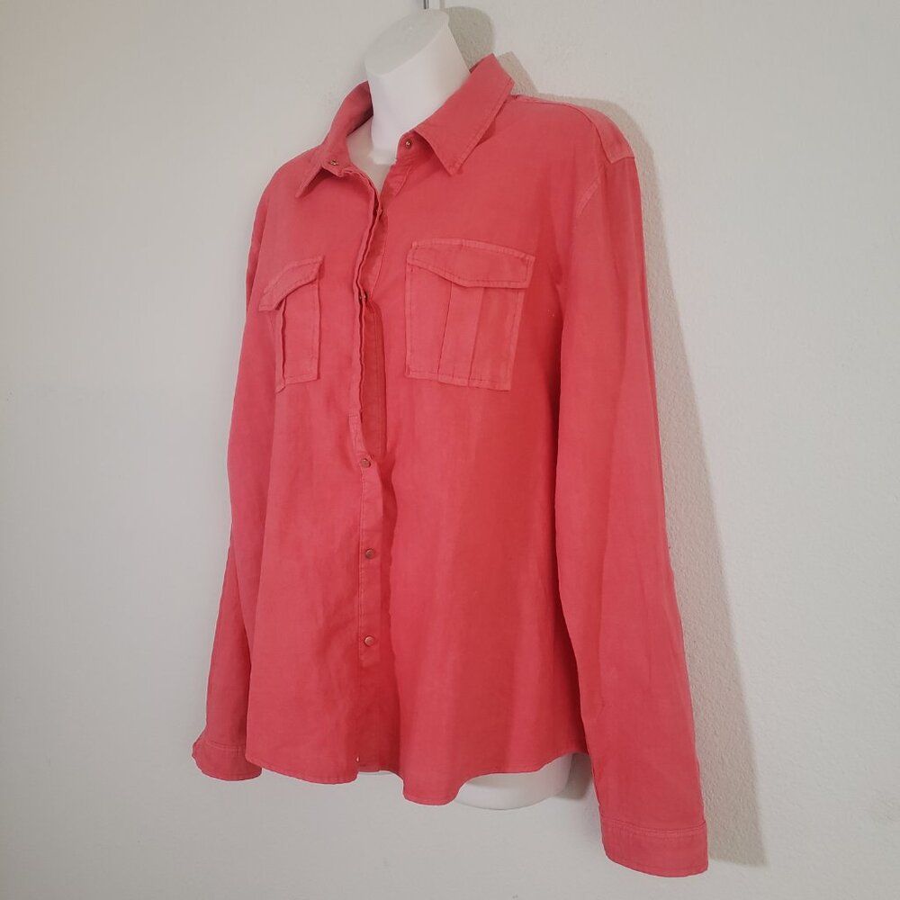 Buffalo David Bitton Women's Linen Top Large Orange Keyhole Back Western Boho — image 6 of 8
